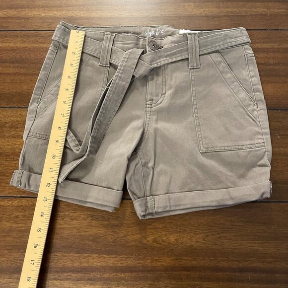 NWT Style & Company Stretch Pocketed Sash Tied Cuffs Short Olive Drab 4 Petite - Picture 8 of 16